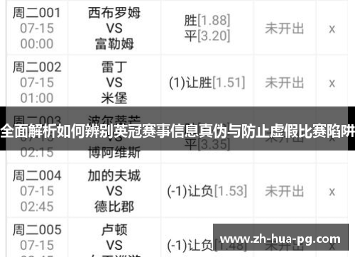 全面解析如何辨别英冠赛事信息真伪与防止虚假比赛陷阱