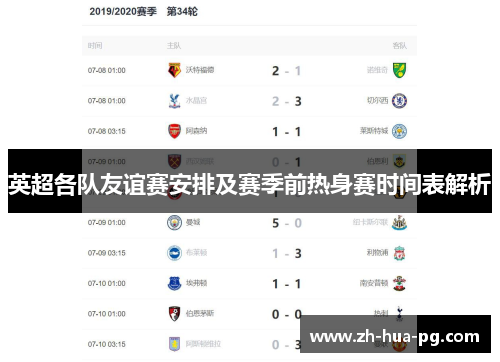英超各队友谊赛安排及赛季前热身赛时间表解析